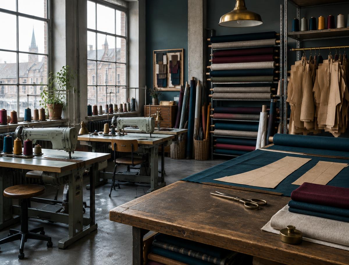 Naaimachines en stoffen in een textielatelier