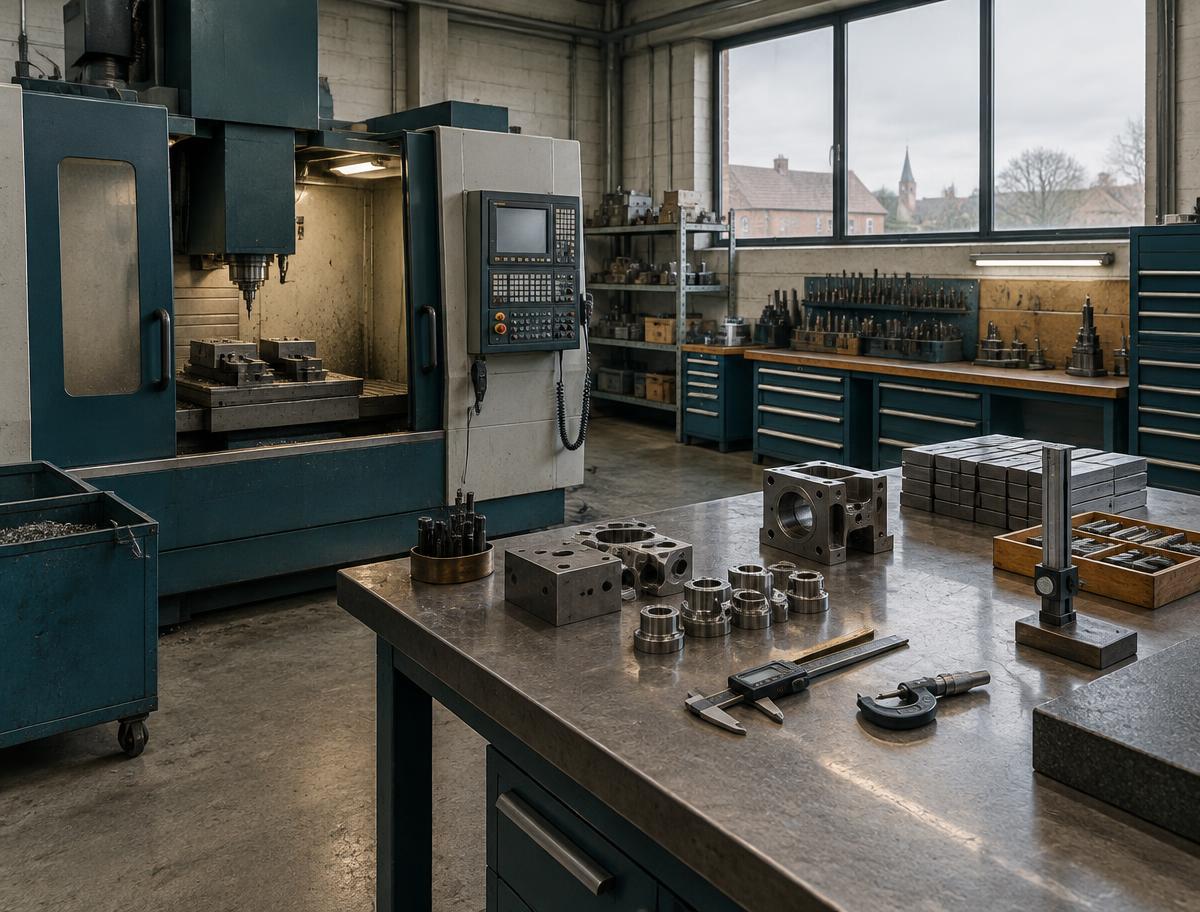 CNC-machine en meetgereedschap in een Belgische metaalwerkplaats